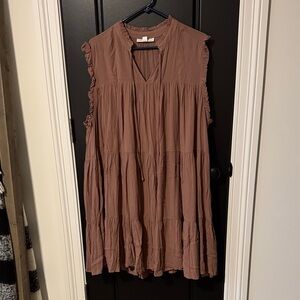 Women’s Sleeveless Tiered Ruffle Dress - Brown